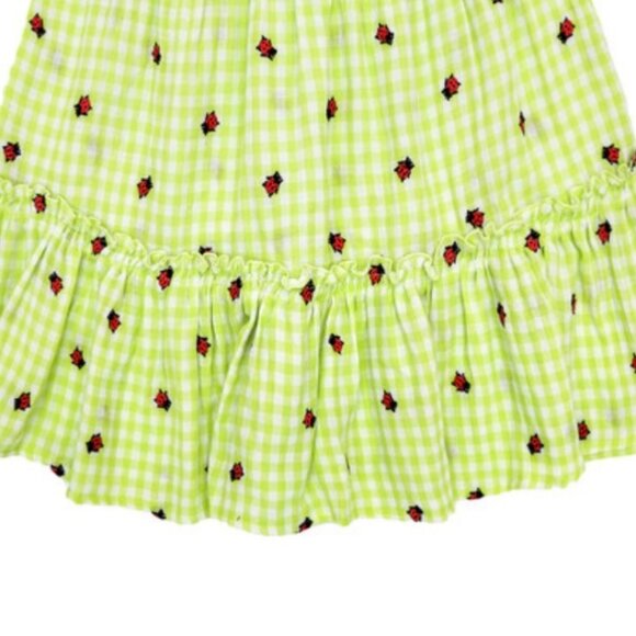 PEEK Ladybug Schiffli Dress Lime Gingham 10 Embroidered Smocked Sundress Tiered - Picture 9 of 11